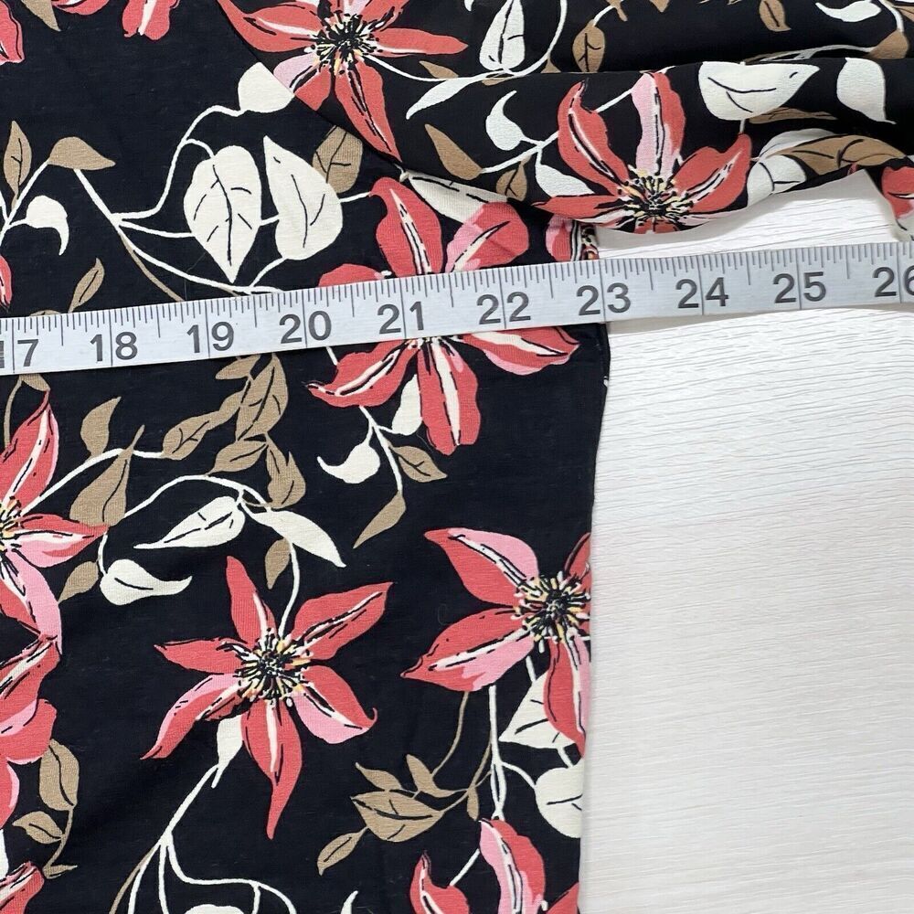 J Jill Wearever Collection Dress Women XL Black Floral Long Sleeve HenleyStretch - Picture 9 of 10